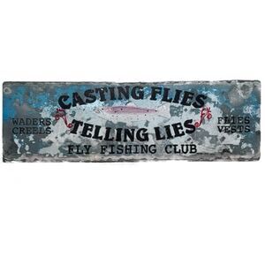 Vintage Casting Flies Telling Lies Fly Fishing Club Metal Sign Fisherman Anglers